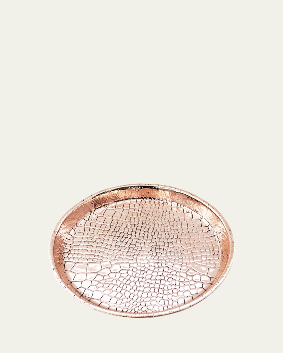 Antique English Copper Embossed Round Bar Tray, Late 19th Century